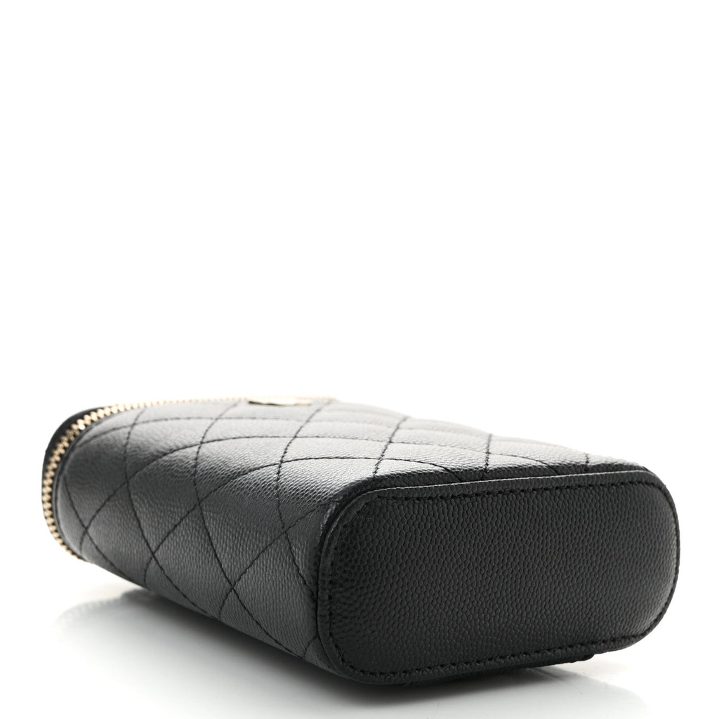 Caviar Quilted Small Vertical Coco Beauty Vanity Case With Chain Black