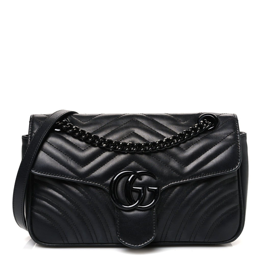 Calfskin Matelasse Monochrome Small GG Marmont Shoulder Bag Black