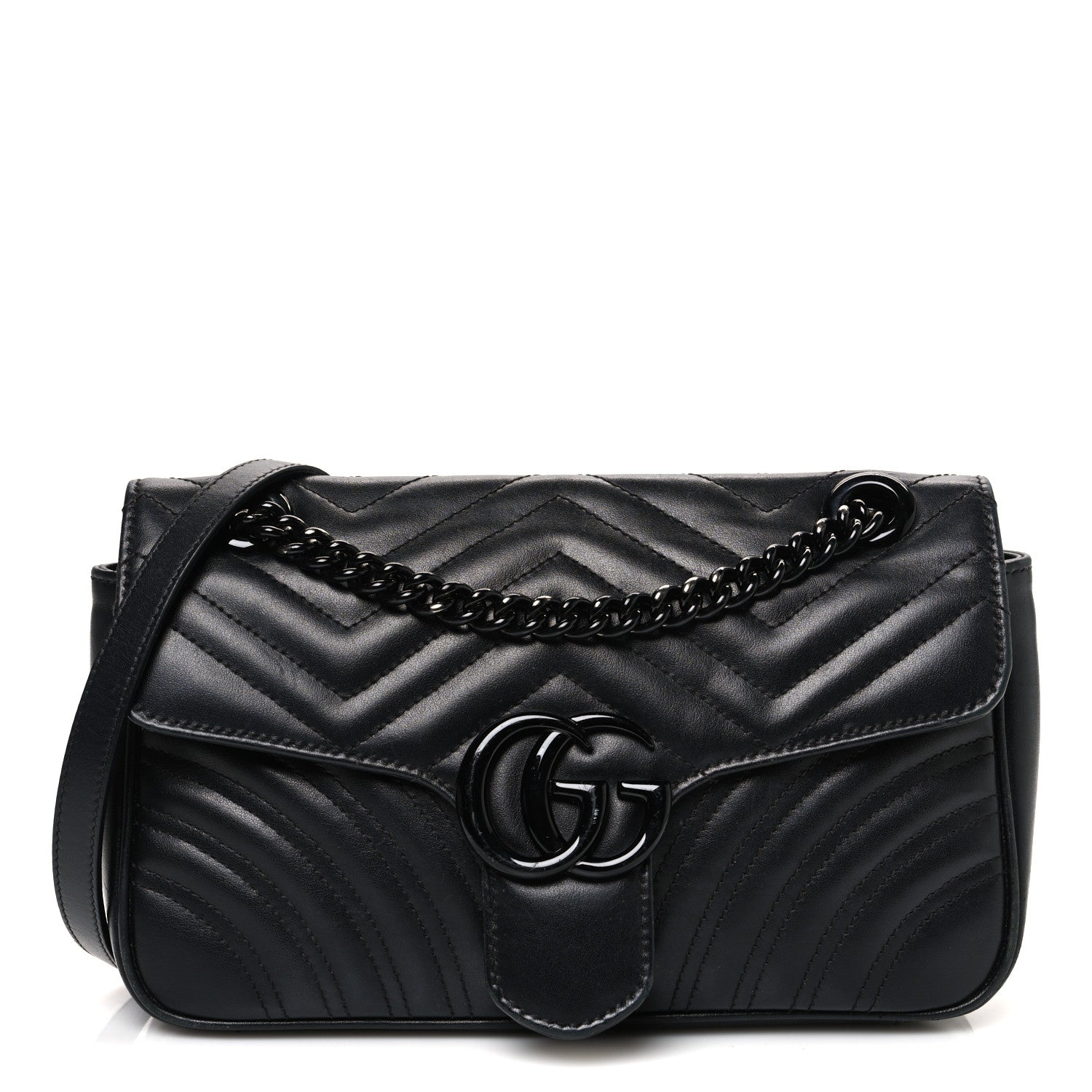 Calfskin Matelasse Monochrome Small GG Marmont Shoulder Bag Black