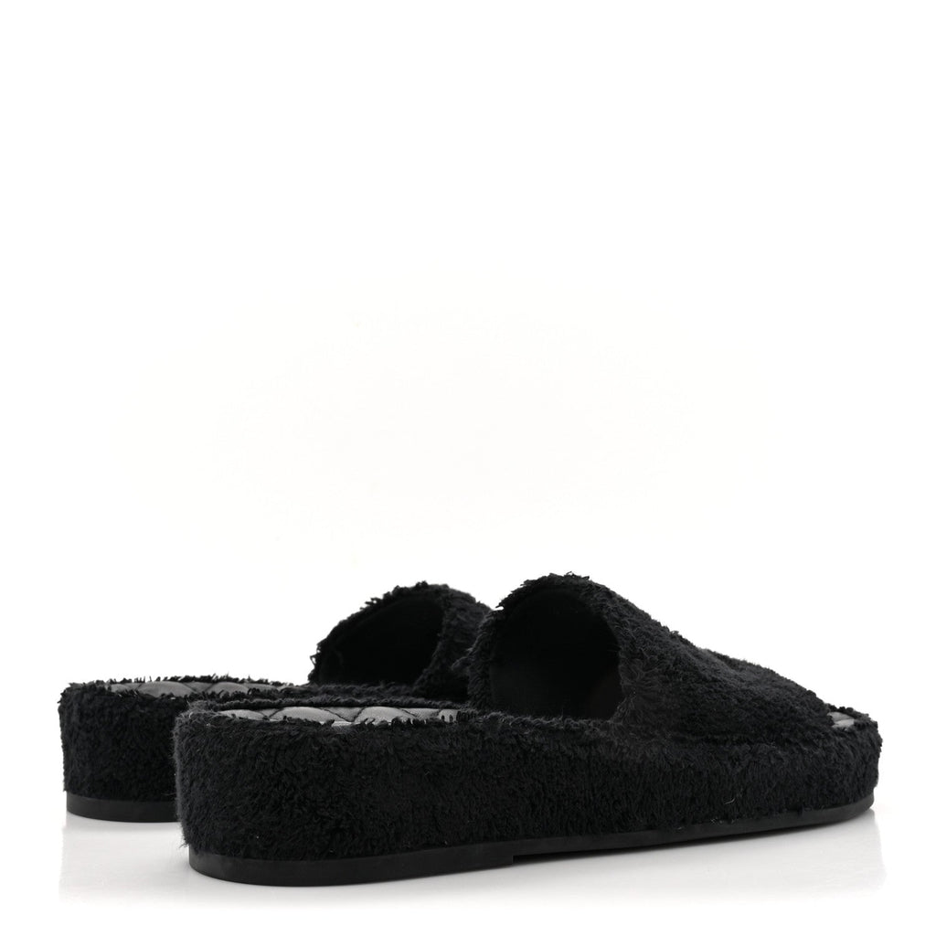 Terry Cloth Lambskin CC Sandals 36 Black