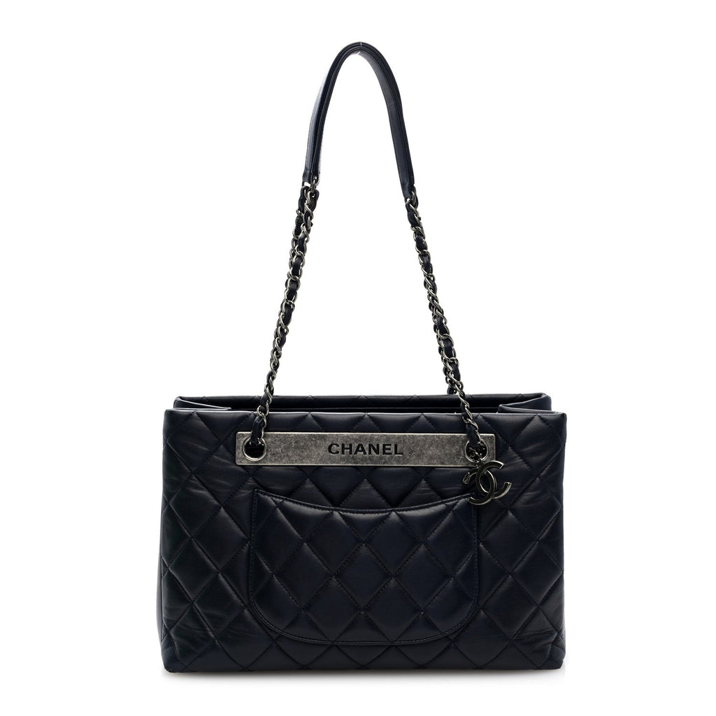 Lambskin Quilted Trendy CC Tote Navy