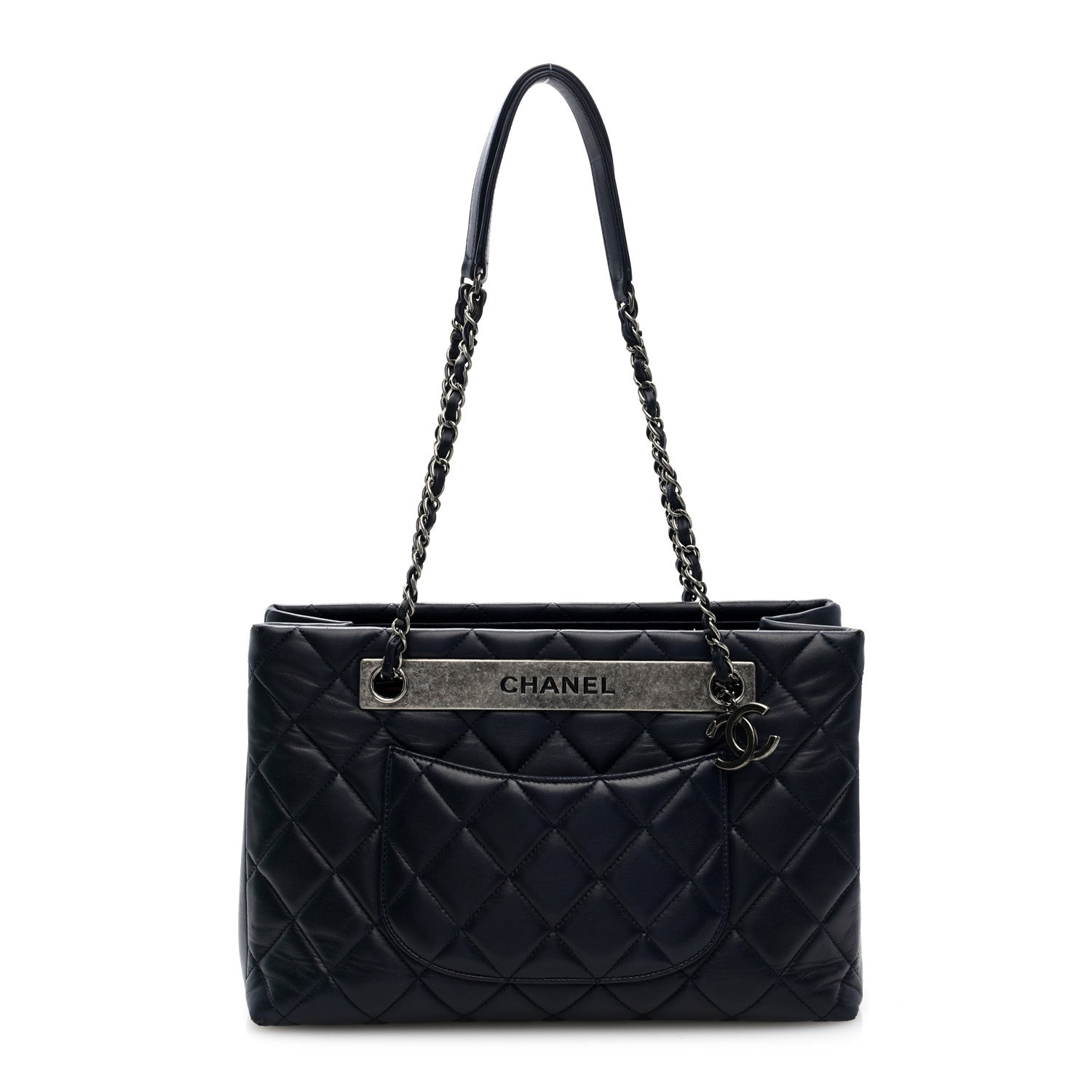 Lambskin Quilted Trendy CC Tote Navy