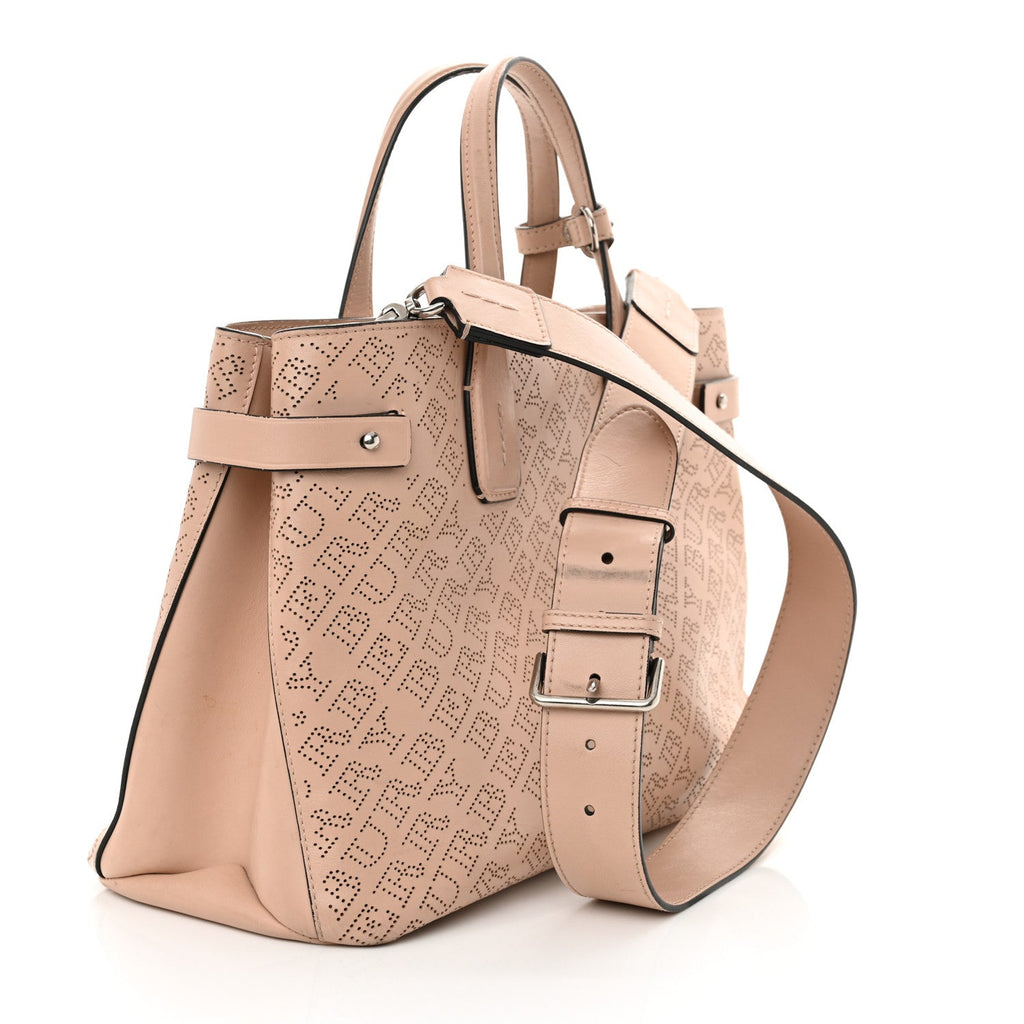 Calfskin Perforated Medium Banner Tote Pale Fawn Pink