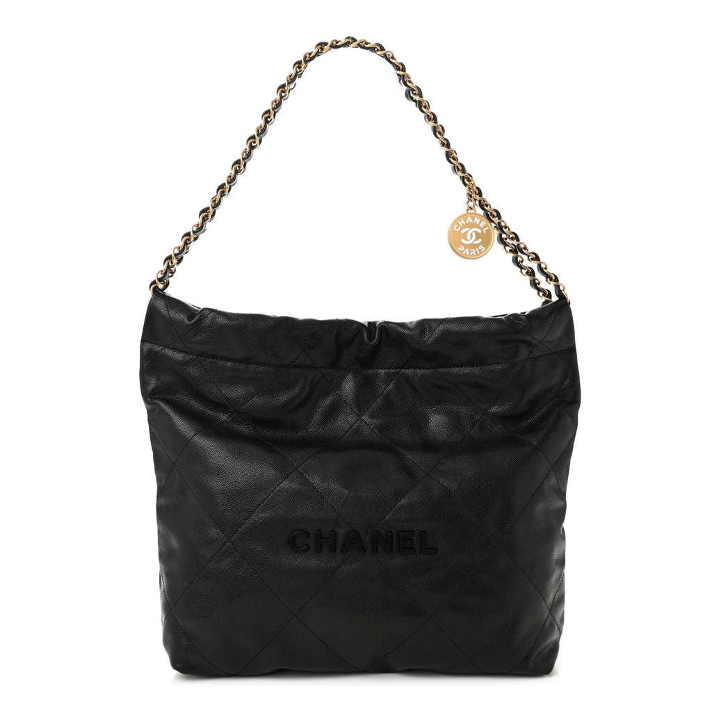 Shiny Caviar Quilted Monochrome Small Chanel 22 Black