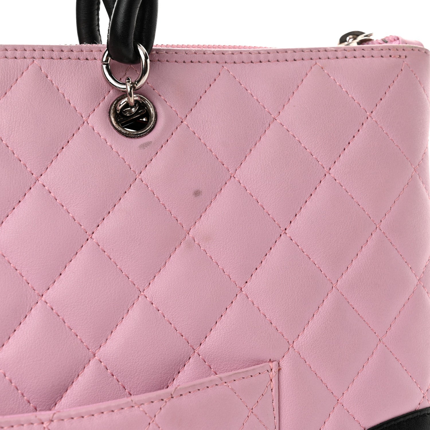 Calfskin Quilted Cambon Flat Tote Pink Black