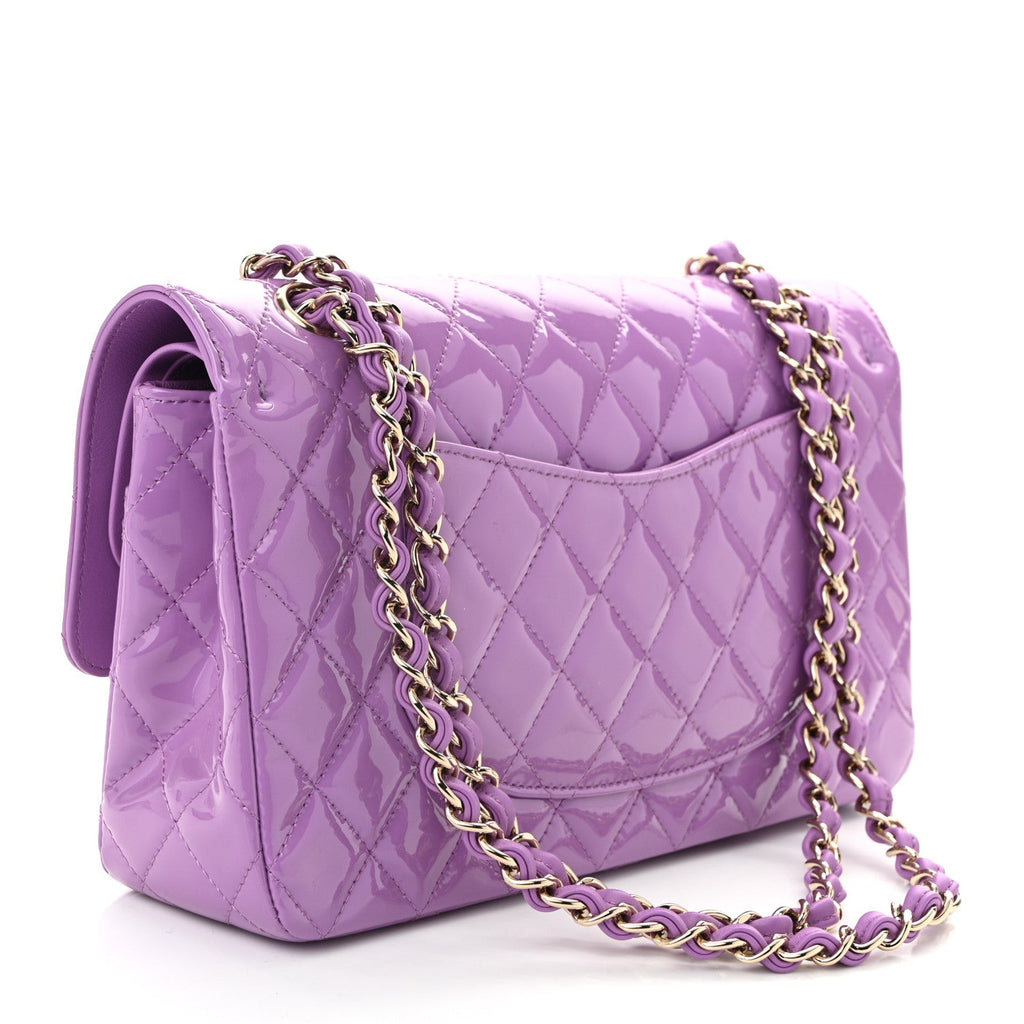 Patent Calfskin Quilted Medium Double Flap Purple