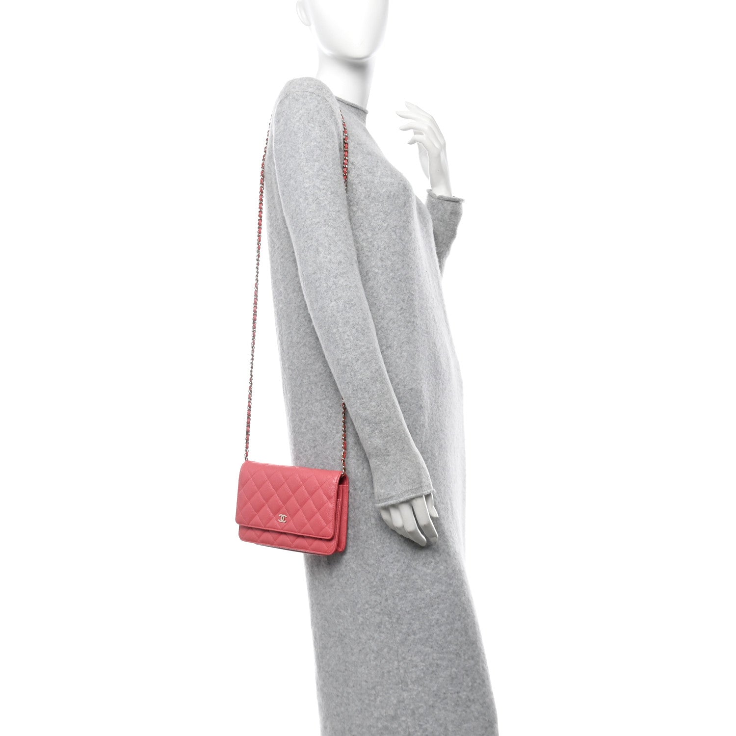 Caviar Quilted Wallet on Chain WOC Pink