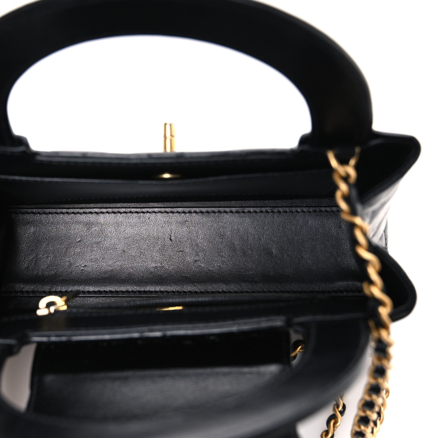 Shiny Aged Calfskin Quilted Nano Kelly Shopper Black