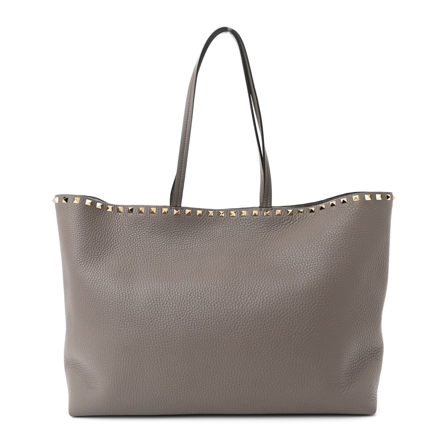 Grained Calfskin Small Rockstud Shoulder Tote Dove Gray