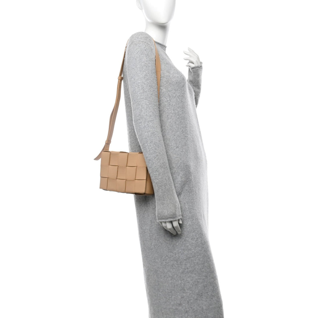 Lambskin Maxi Intrecciato Cassette Crossbody Bag Almond