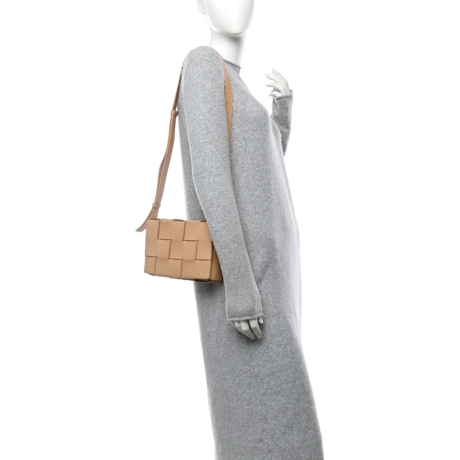 Lambskin Maxi Intrecciato Cassette Crossbody Bag Almond