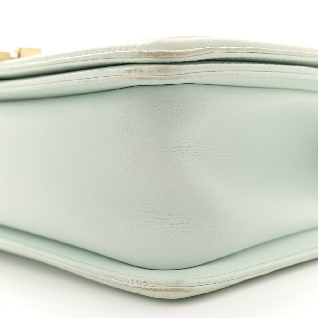 Lambskin Quilted Medium Boy Flap Light Green