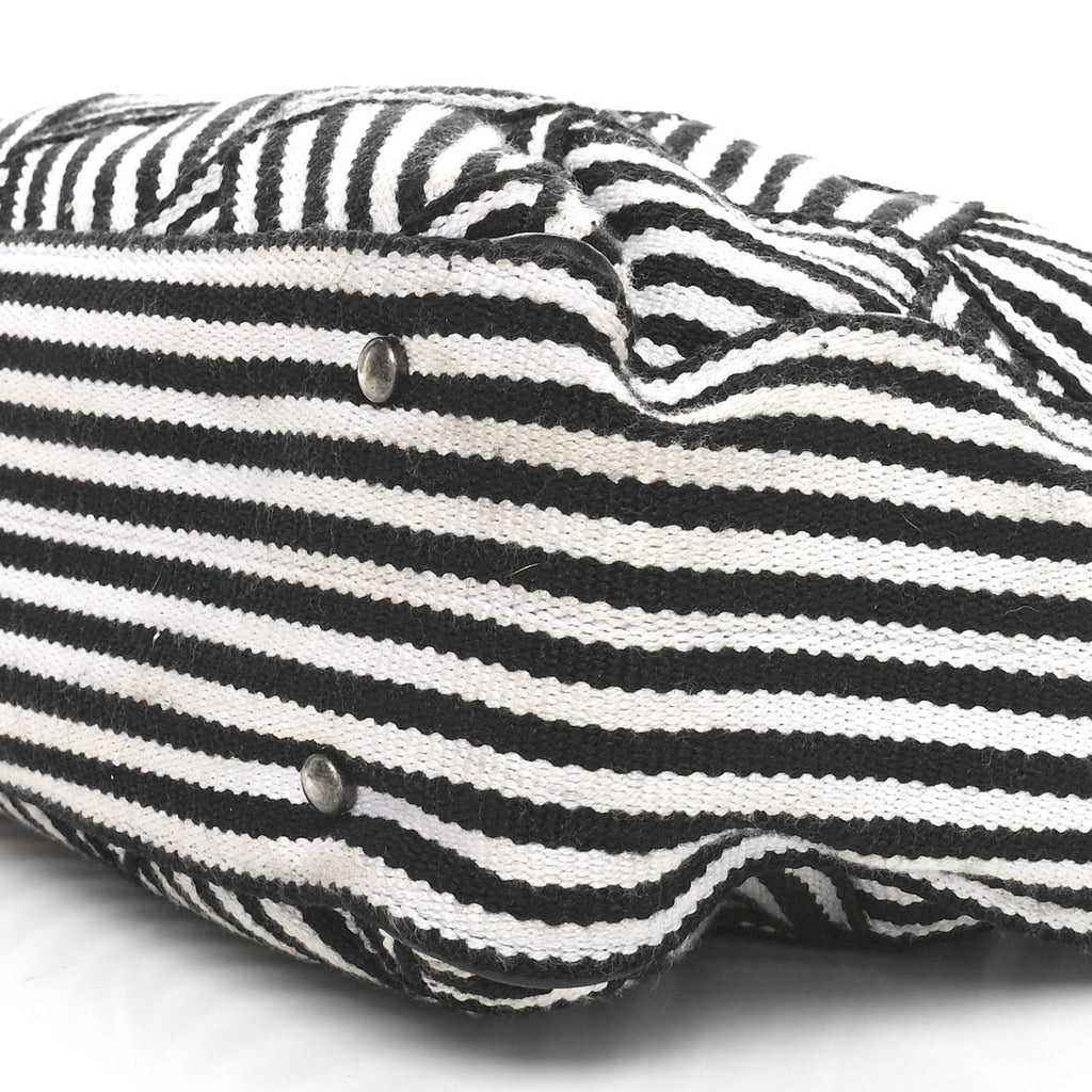 Woven Canvas Large Easy Shopping Tote Black White