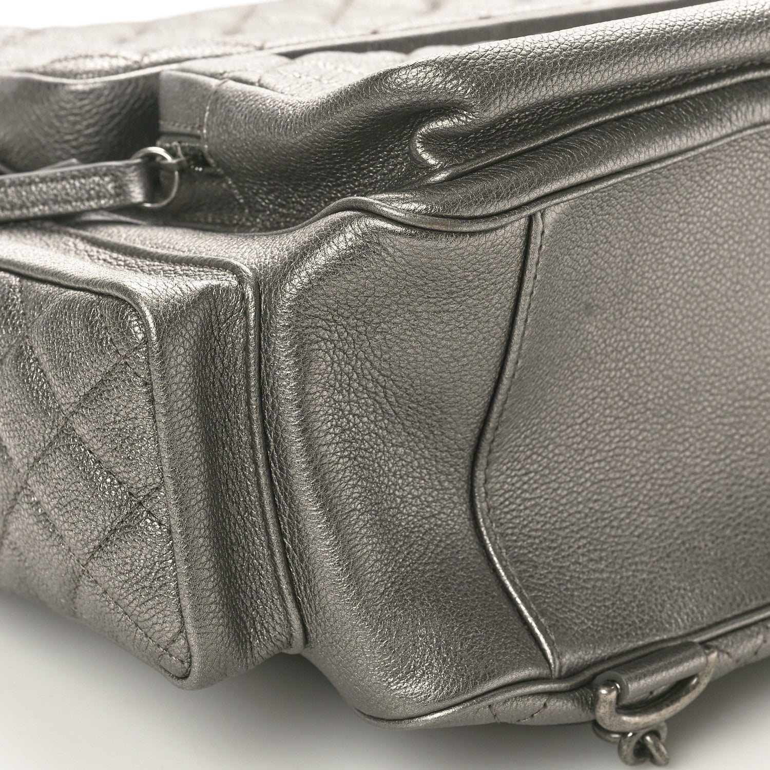 Metallic Grained Calfskin Quilted Large Casual Rock Backpack Charcoal