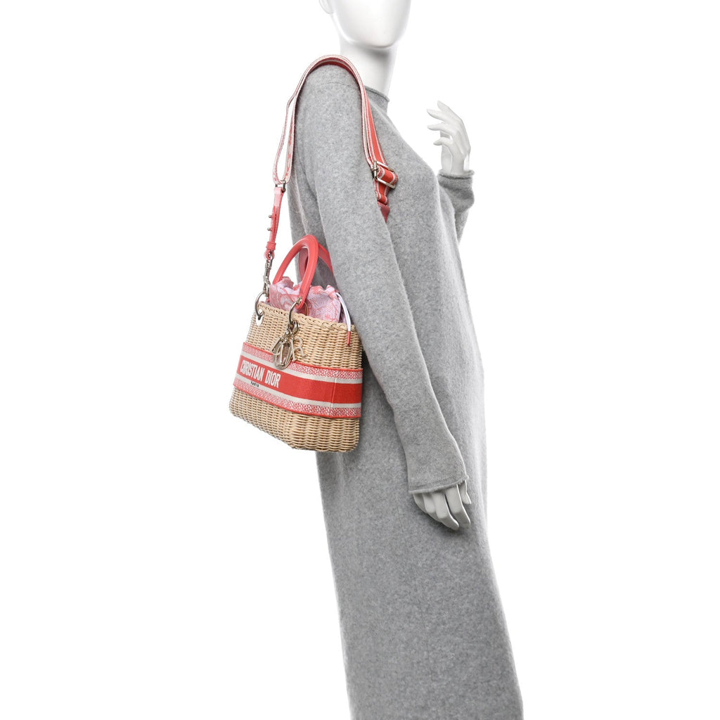 Wicker Oblique Medium Lady Dior Bag Coral