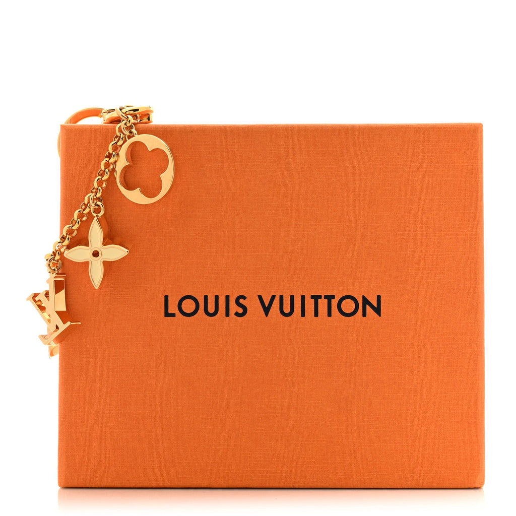 Brass Enamel Fleur De Monogram Bag Charm Chain Gold