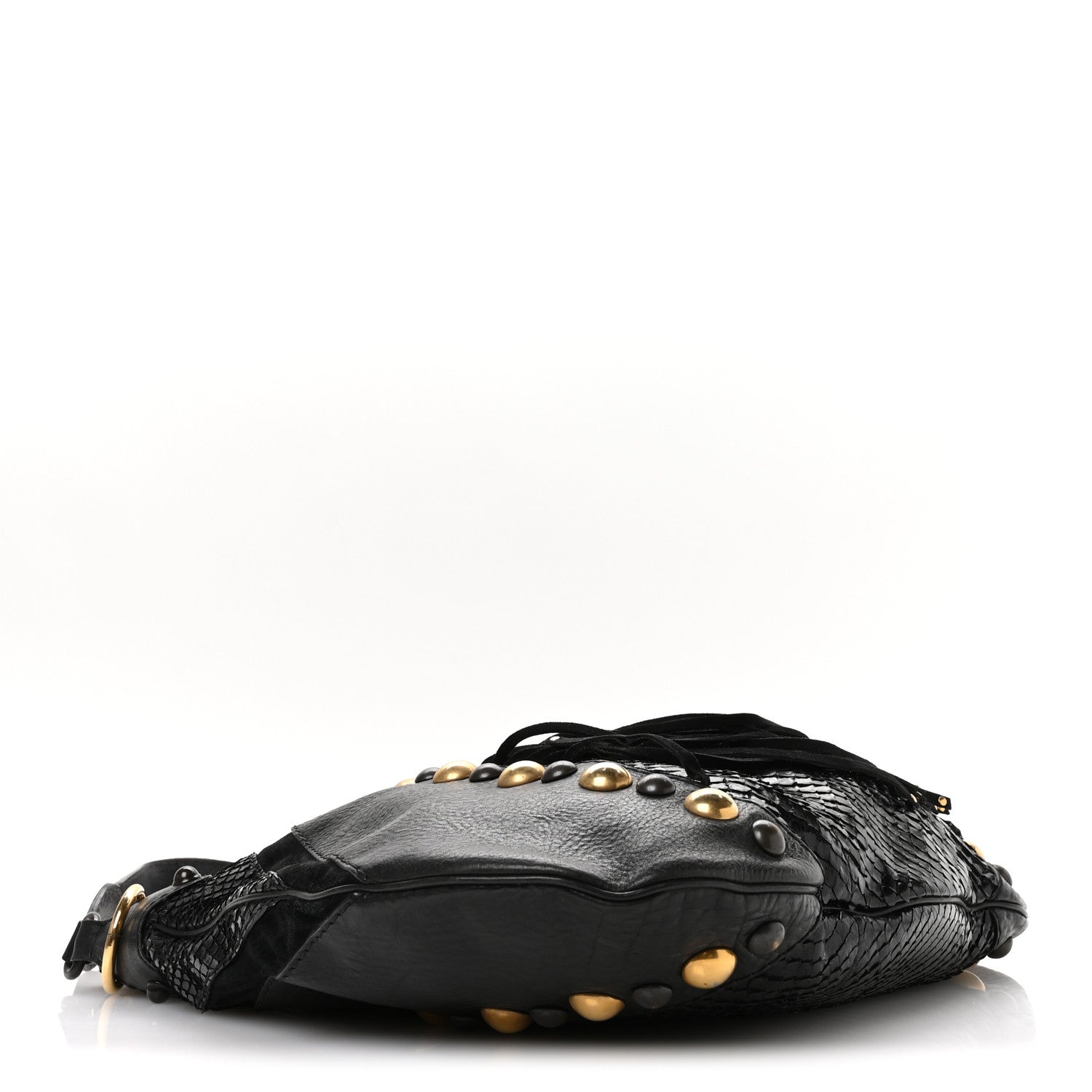 Suede Snakeskin Fringe Babouska Hobo Black