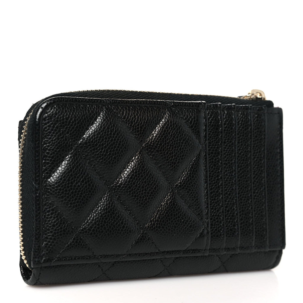 Caviar Quilted CC Zip Around  Holder Black