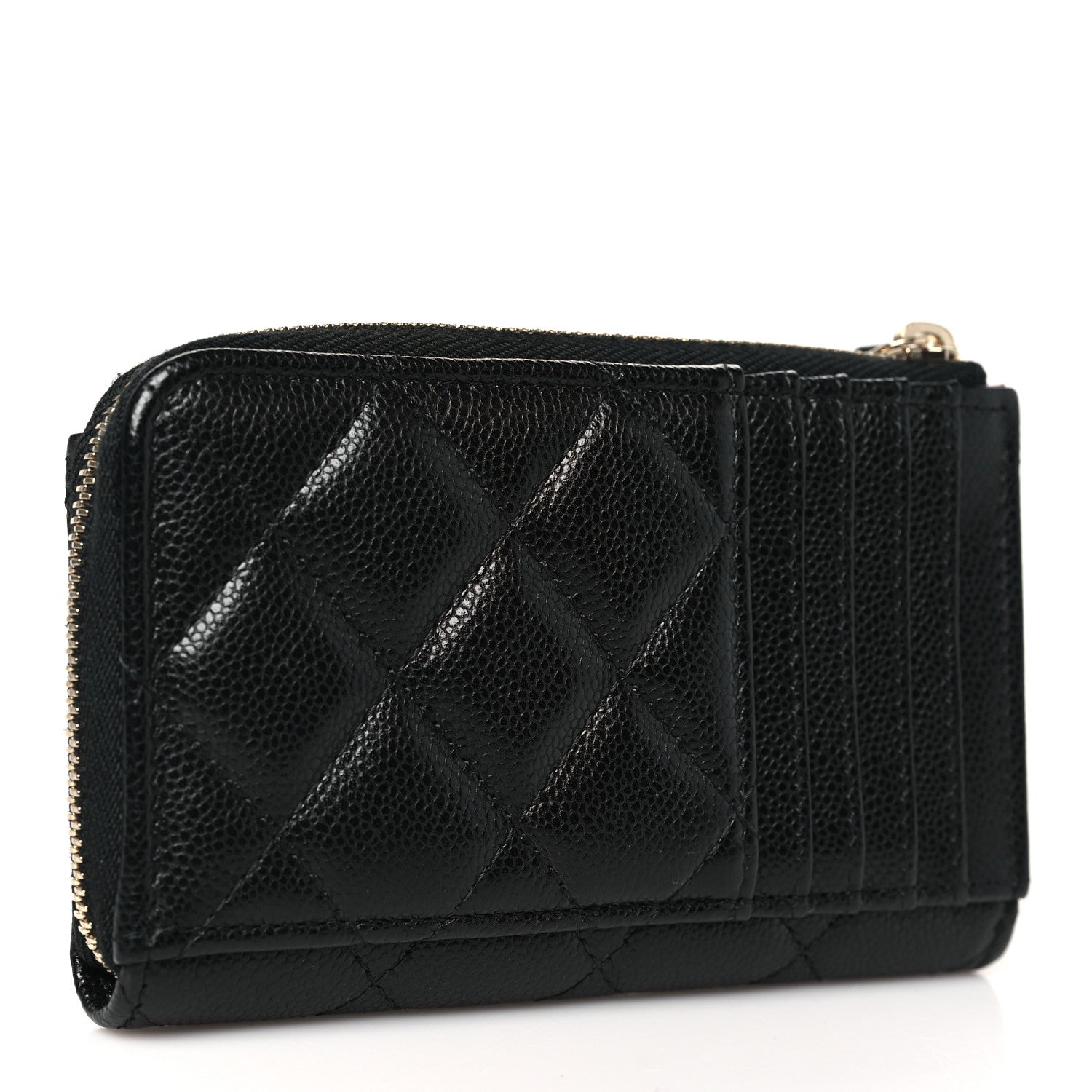Caviar Quilted CC Zip Around  Holder Black