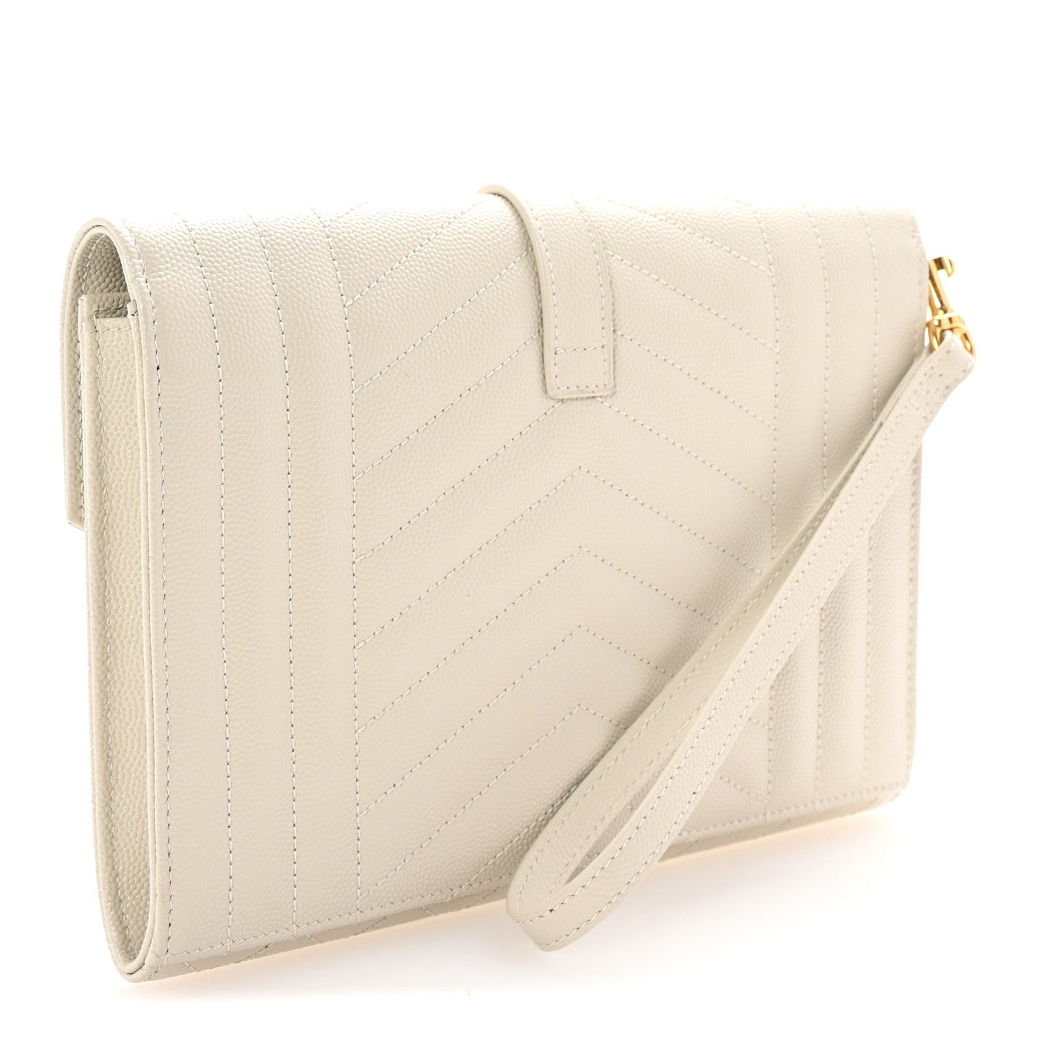 Grain De Poudre Textured Mixed Matelasse Triquilt Monogram Clutch Blanc Vintage