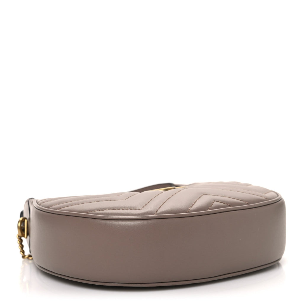 Calfskin Matelasse Chevron Mini GG Marmont Half Moon Hobo Porcelain Rose
