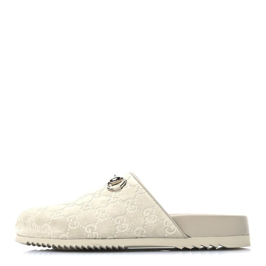 Luxury Suede Guccissima Miro Soft Womens Horsebit Slippers 39.5 Oatmeal