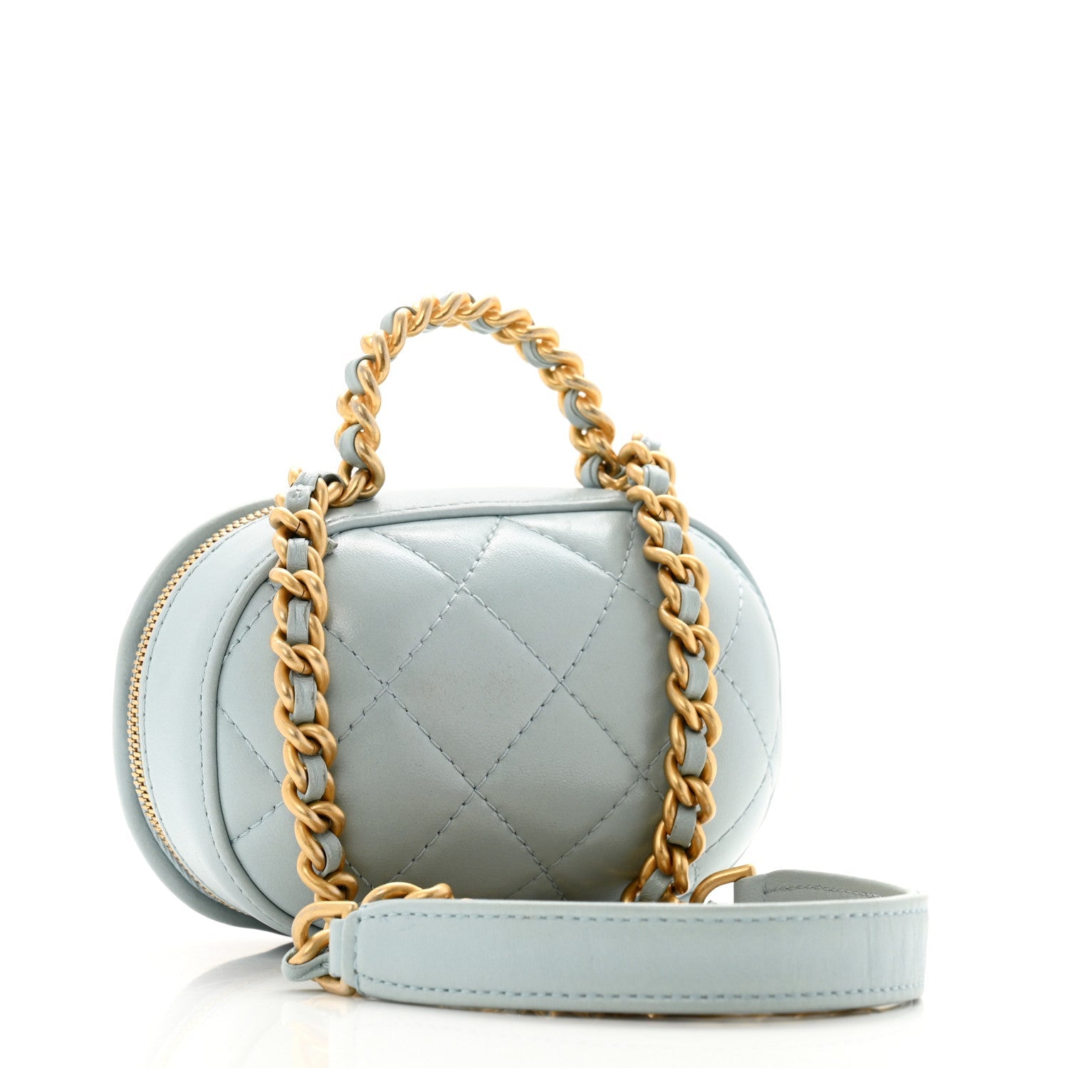 Lambskin Quilted Small CC Bubble Vanity Case With Chain Light Blue