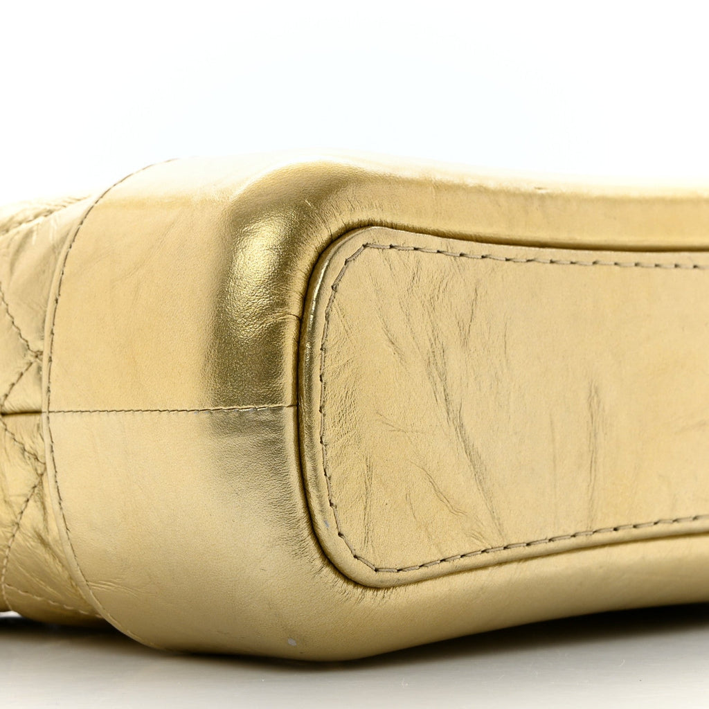 Metallic Aged Calfskin Quilted Small Gabrielle Hobo Gold