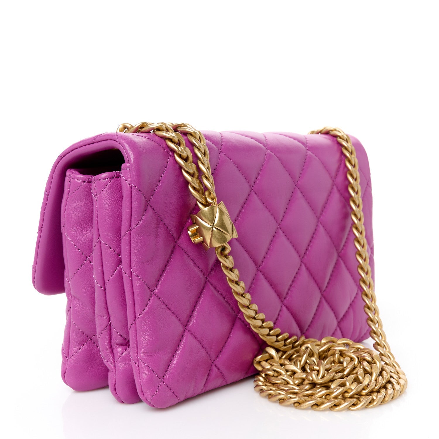 Lambskin Quilted Small Pillow Crush Flap Purple