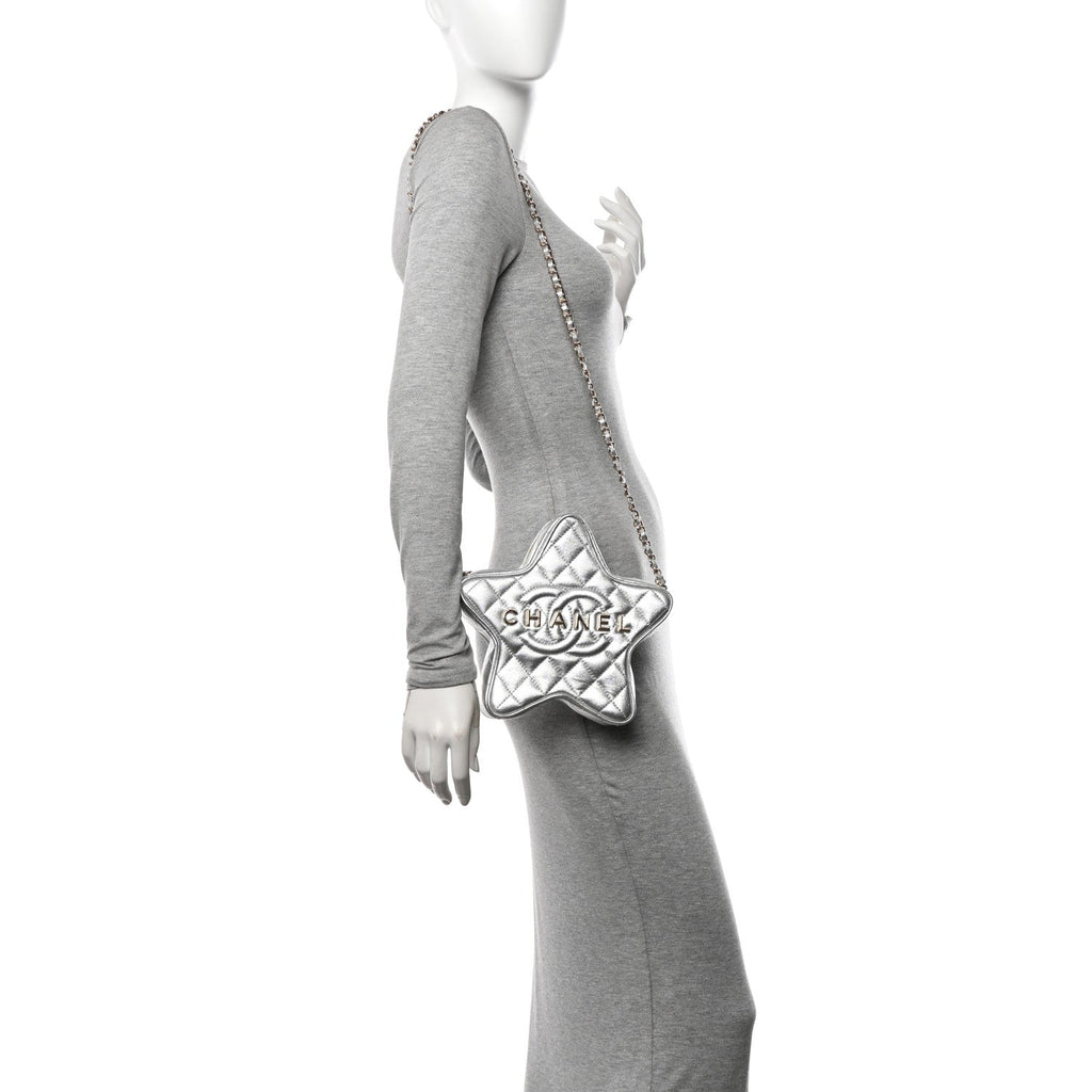 Metallic Lambskin Walk Of Fame Bag Silver