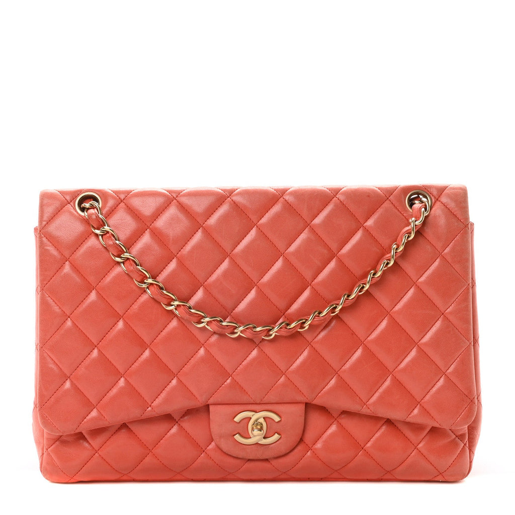Lambskin Quilted Maxi Single Flap Red