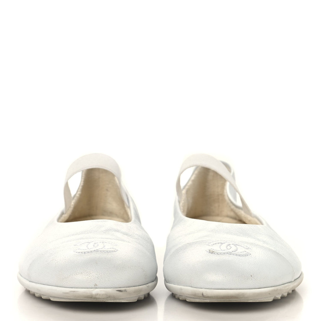 Lambskin Cap Toe CC Mary Jane Flats 37 White
