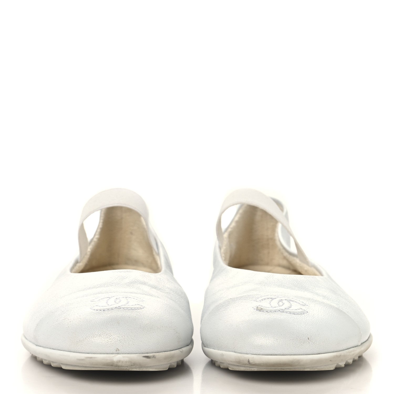Lambskin Cap Toe CC Mary Jane Flats 37 White