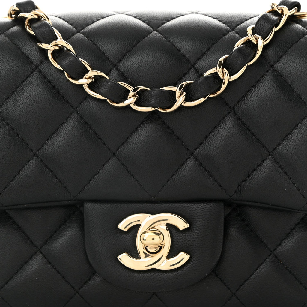 Lambskin Quilted Mini Square Flap Black