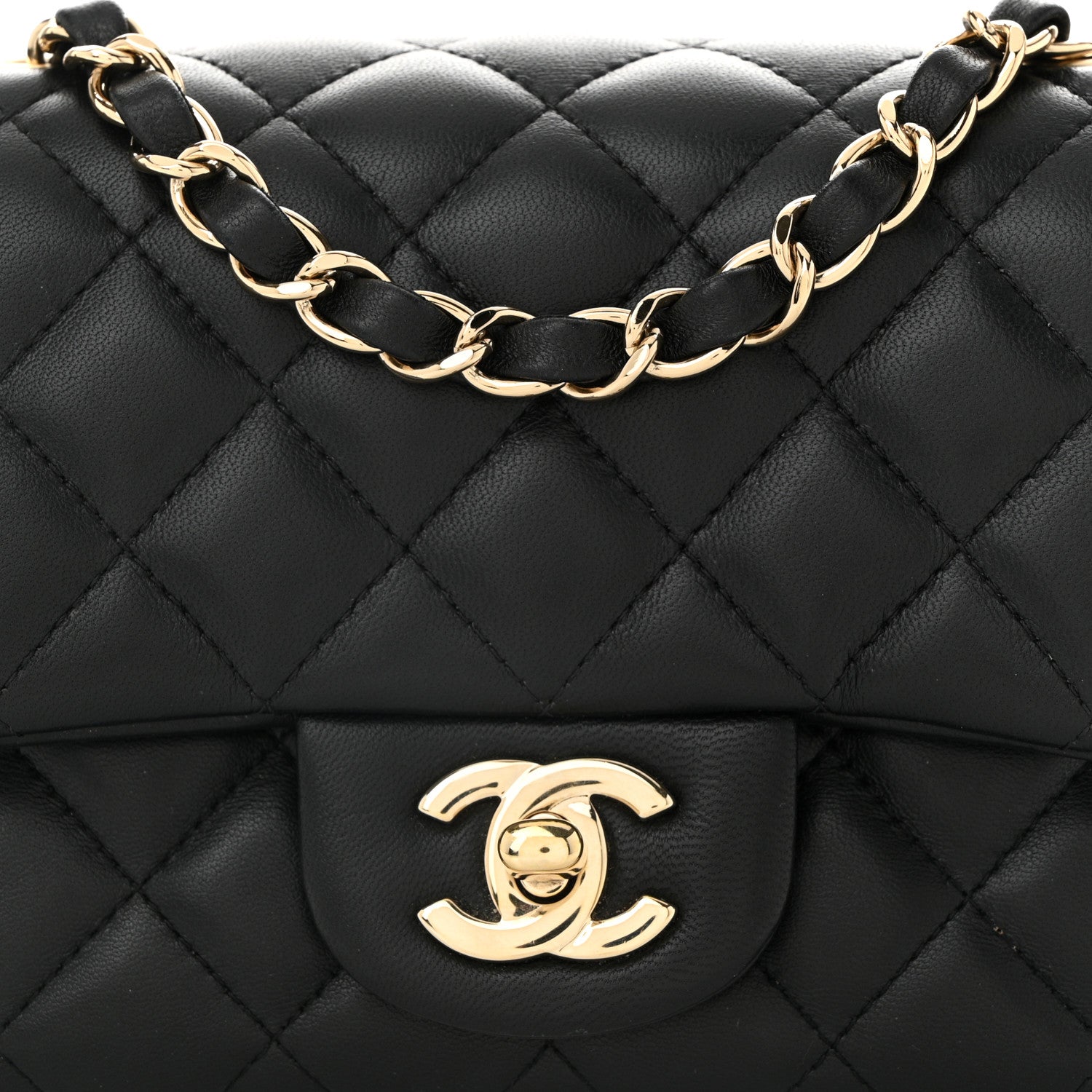 Lambskin Quilted Mini Square Flap Black