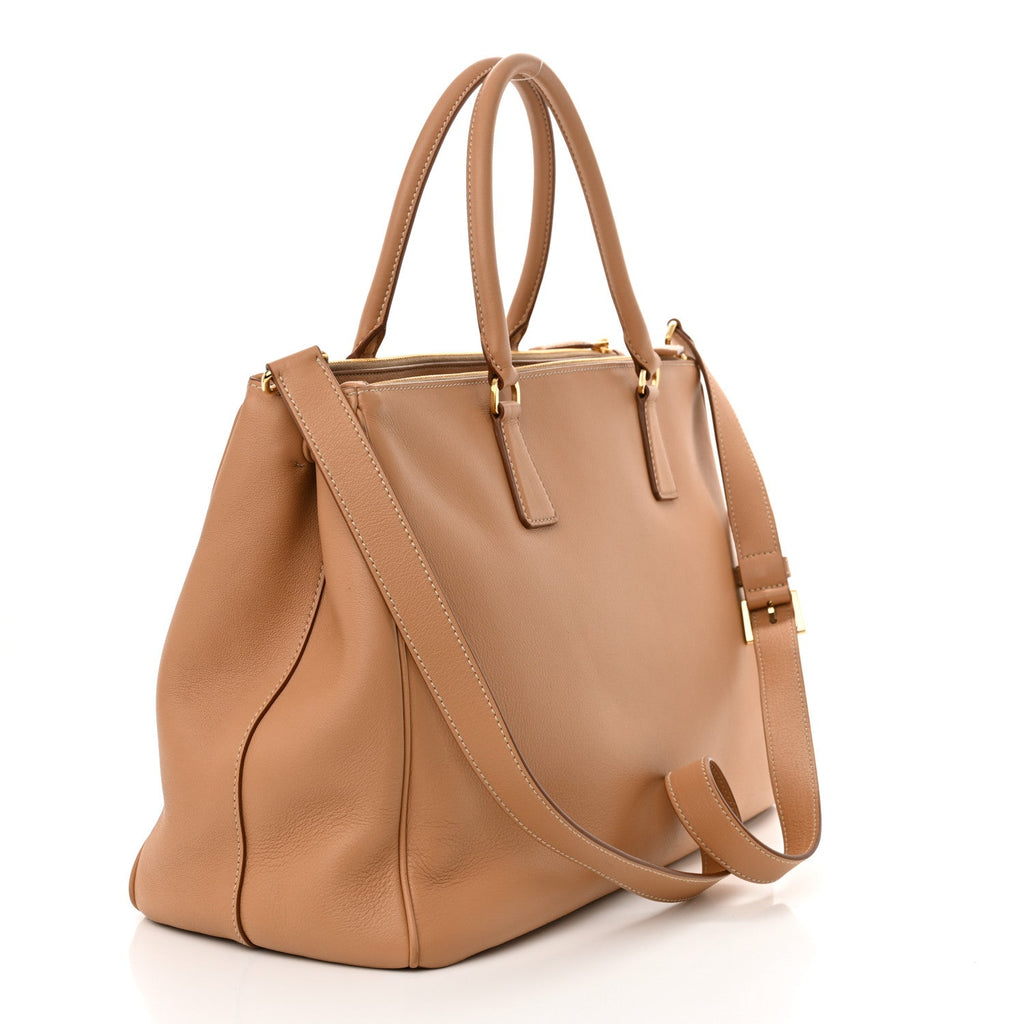 Soft Grain Calfskin Extra Large Galleria Double Zip Tote Natural