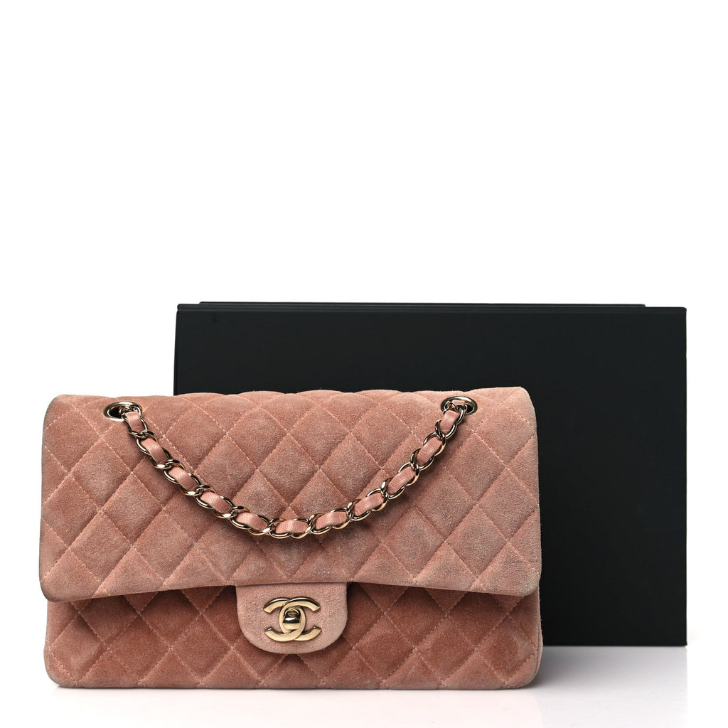 Suede Quilted Medium Double Flap Light Pink