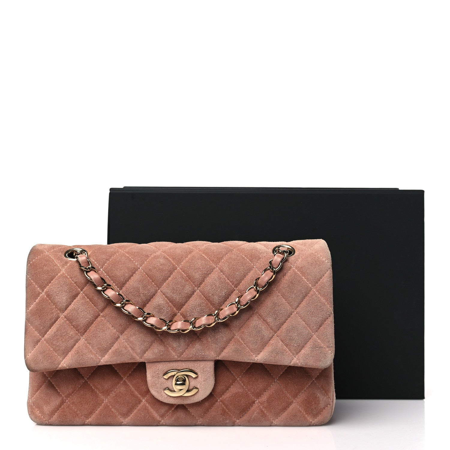 Suede Quilted Medium Double Flap Light Pink