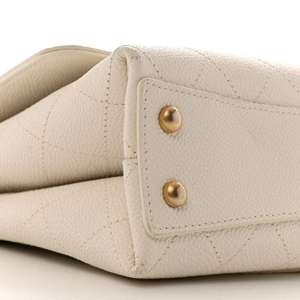 Grained Calfskin Small Stitched Flap White