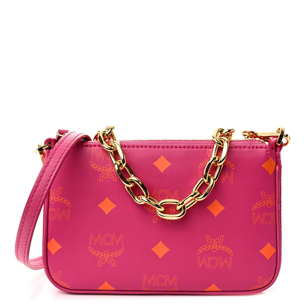 Calfskin Color Splash Mini Pouch on Chain Pink