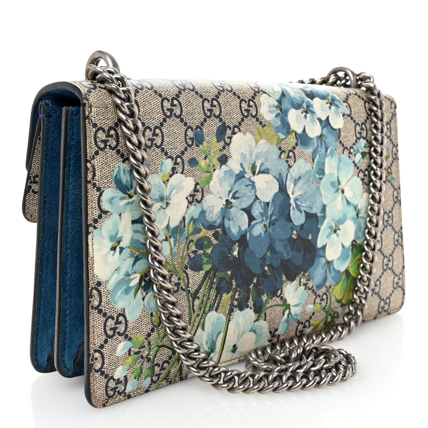 GG Supreme Monogram Blooms Small Dionysus Shoulder Bag Beige Navy Vintage Blue