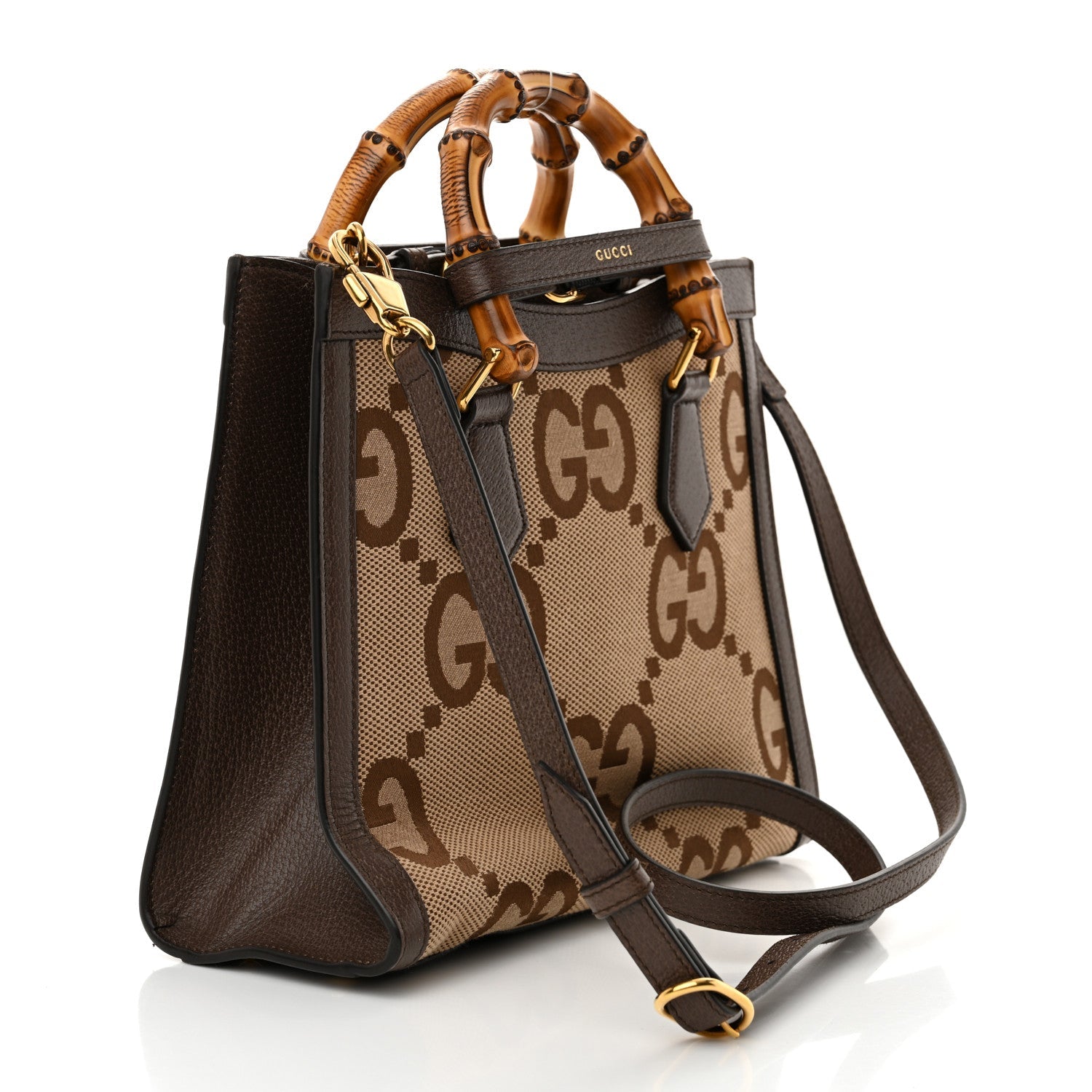Monogram Jumbo GG Textured Dollar Calfskin Small Diana Tote Bag Camel Ebony New Acero