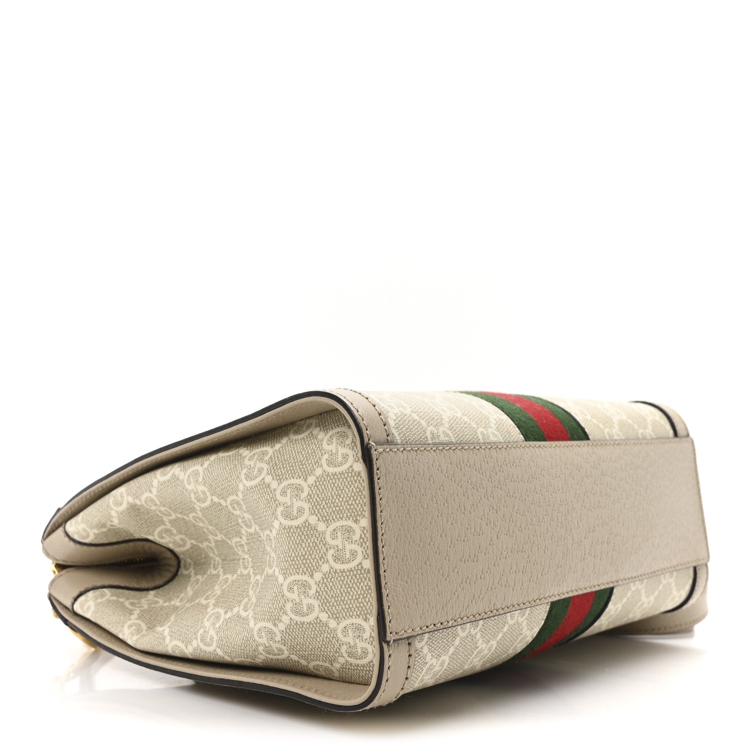 GG Supreme Monogram Textured Dollar Calfskin Web Small Ophidia Tote Bag Beige Mystic White Oatmeal