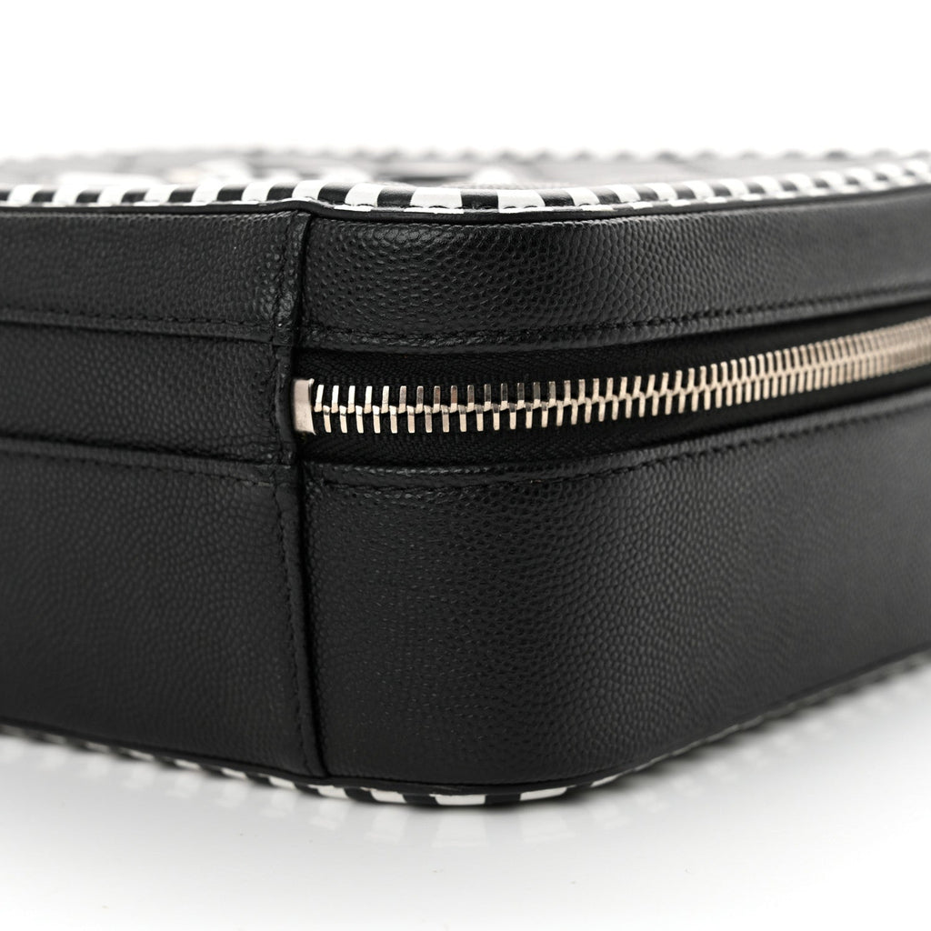 Caviar Quilted Striped Medium CC Filigree Vanity Case Black White