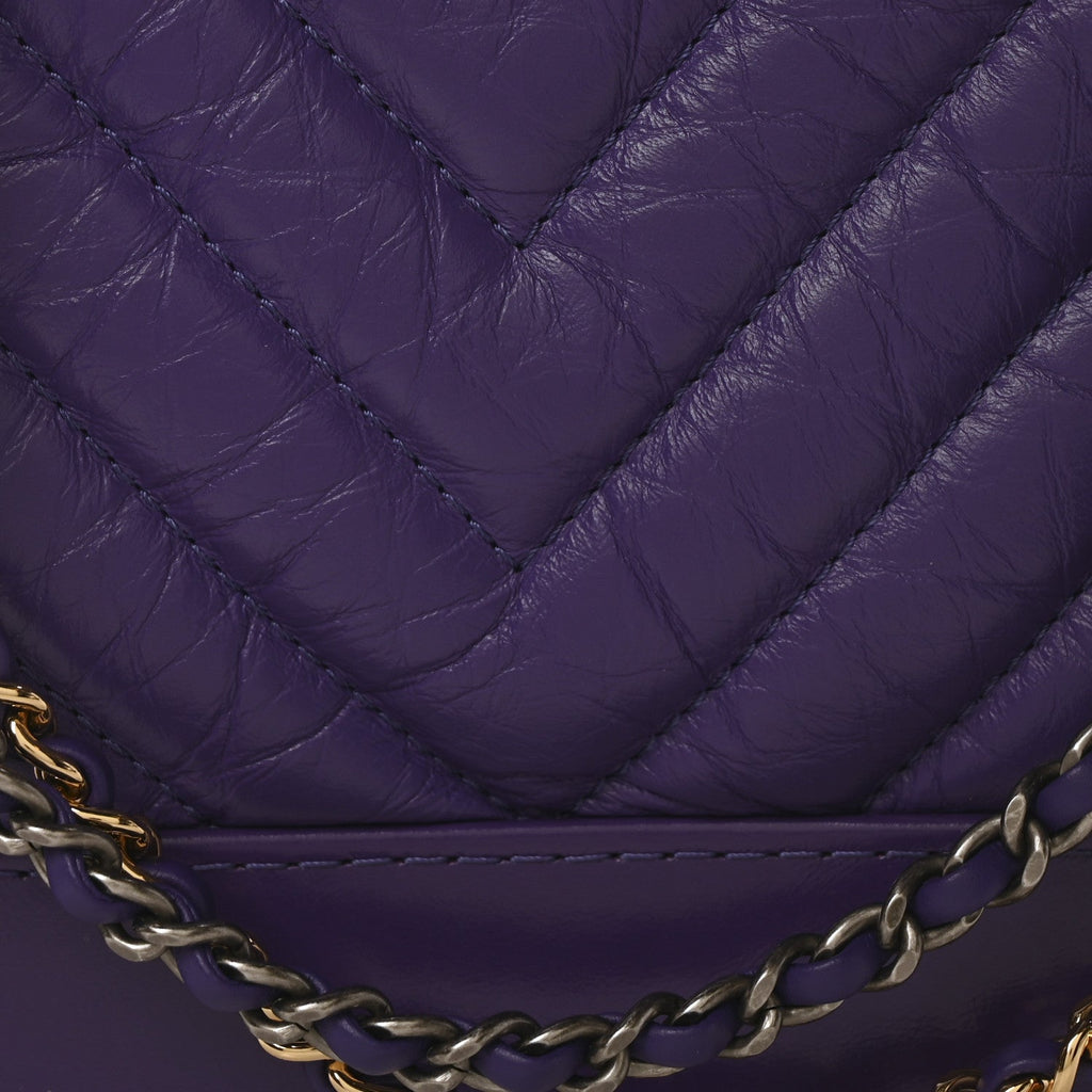 Aged Calfskin Chevron Quilted Small Gabrielle Hobo Purple