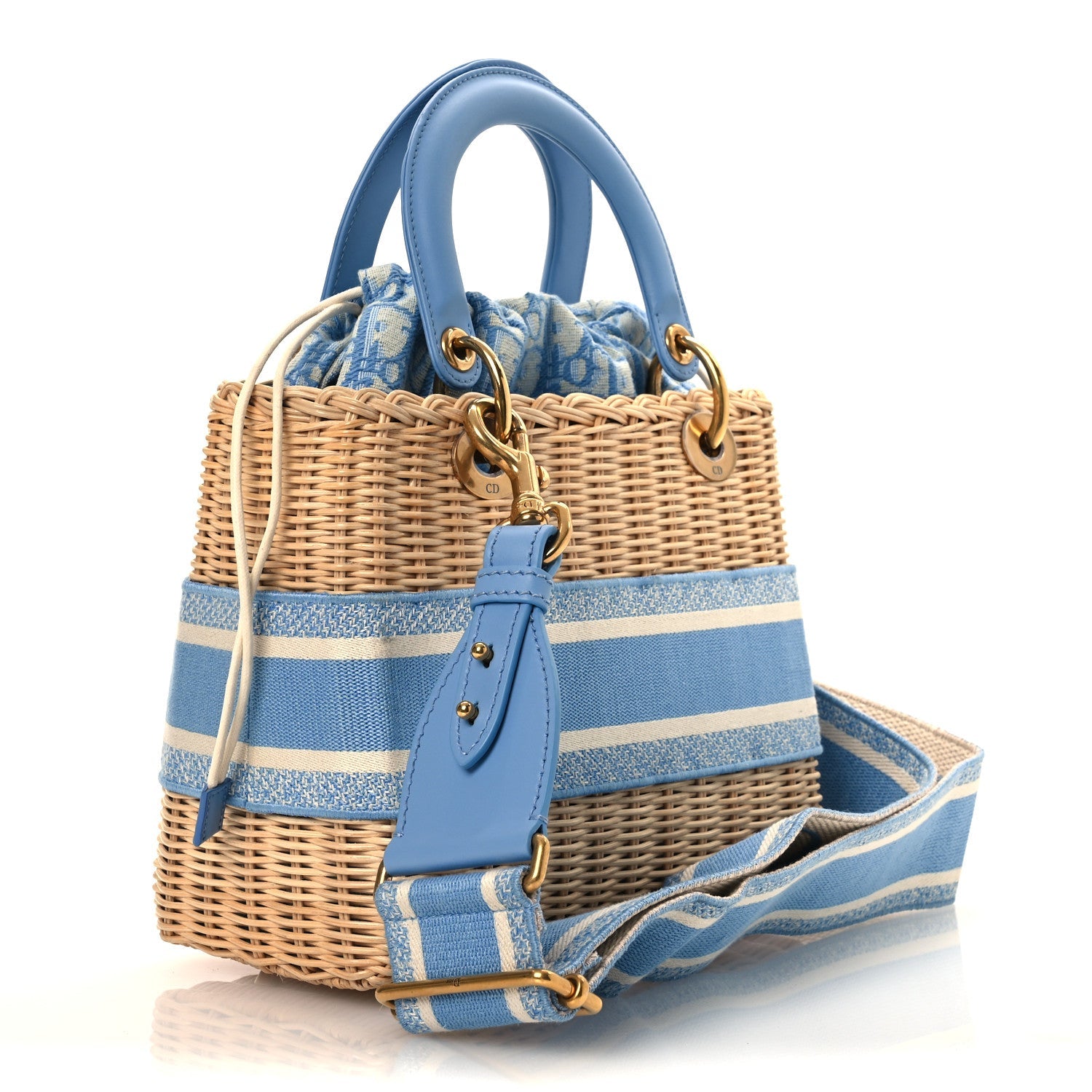 Wicker Oblique Medium Lady Dior Bag Cornflower Blue