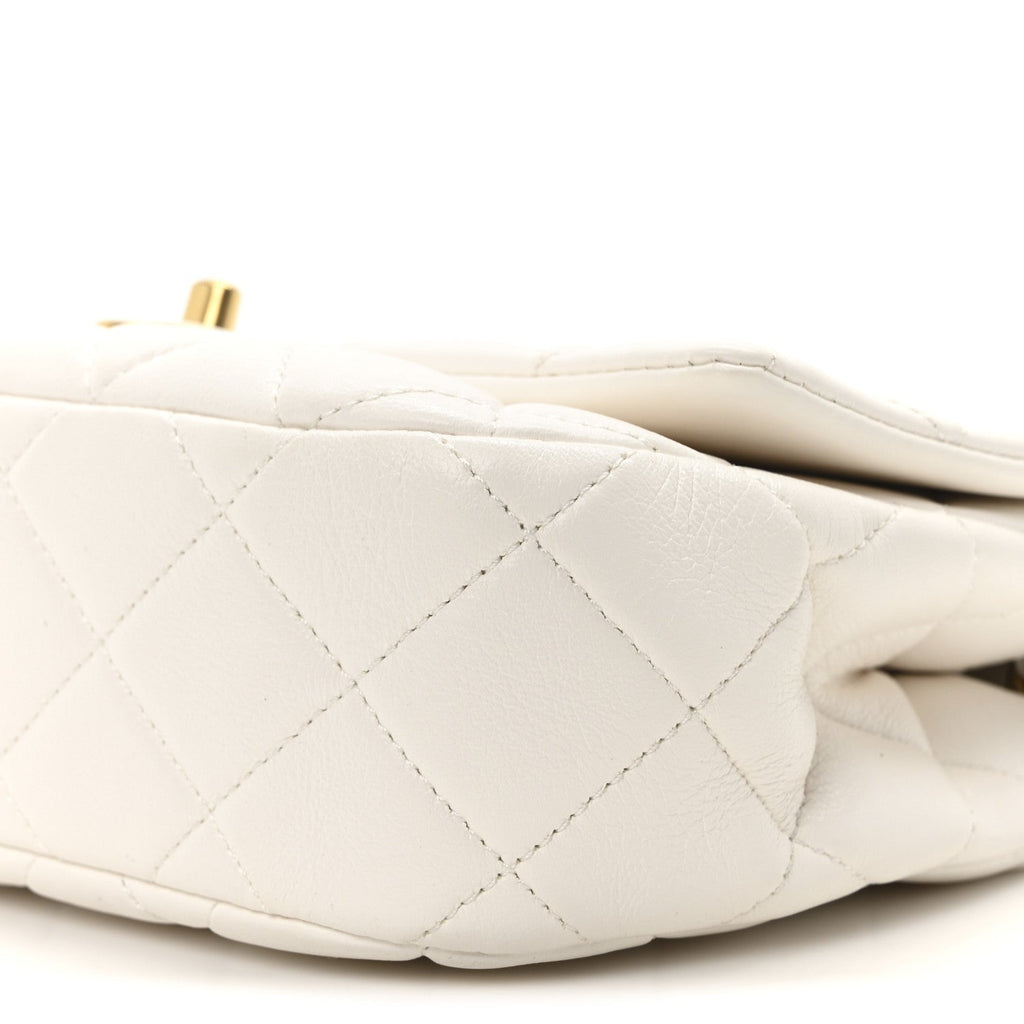 Lambskin Quilted Small Enamel Logo Chain Flap White