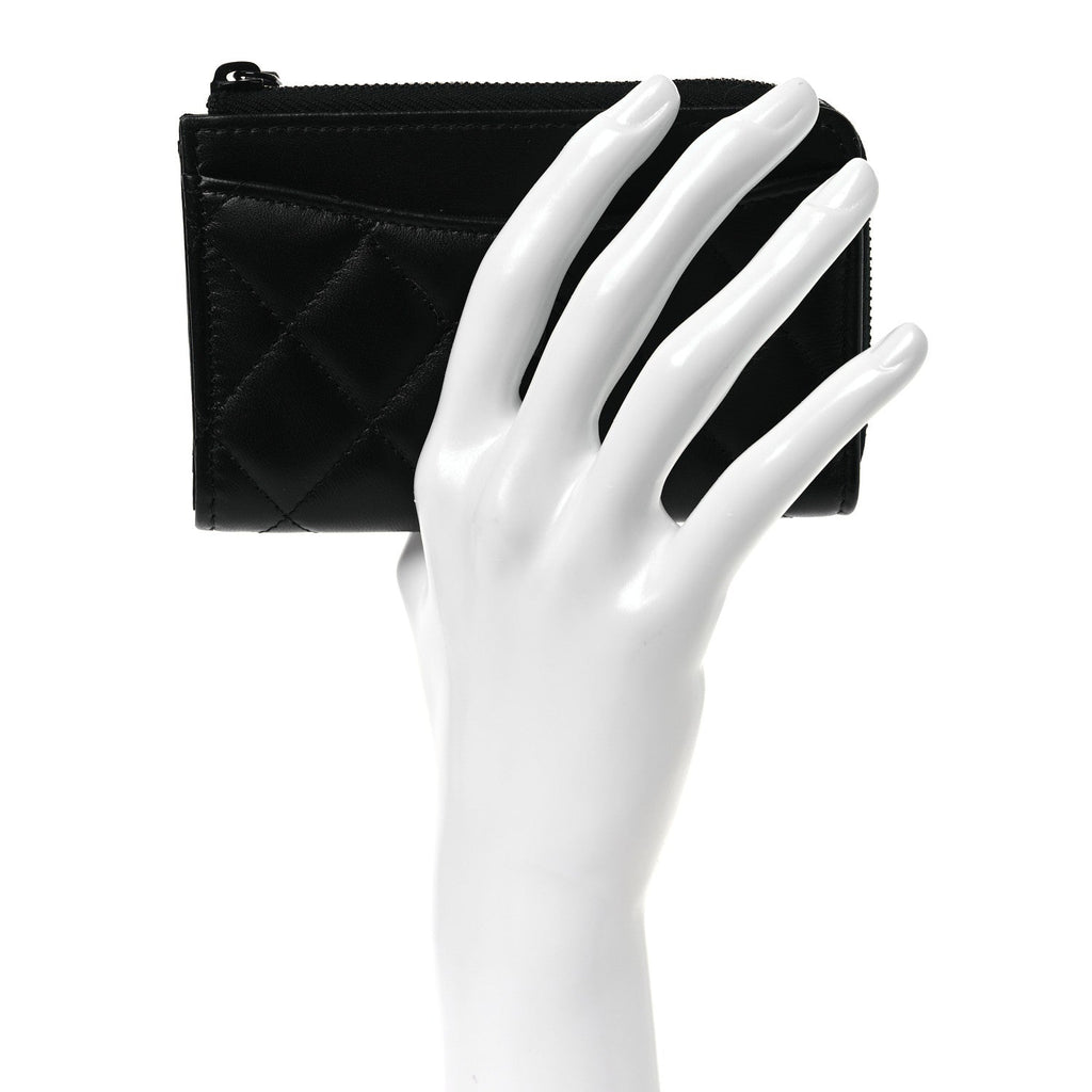 Pearly Lambskin Quilted Zip  Holder So Black