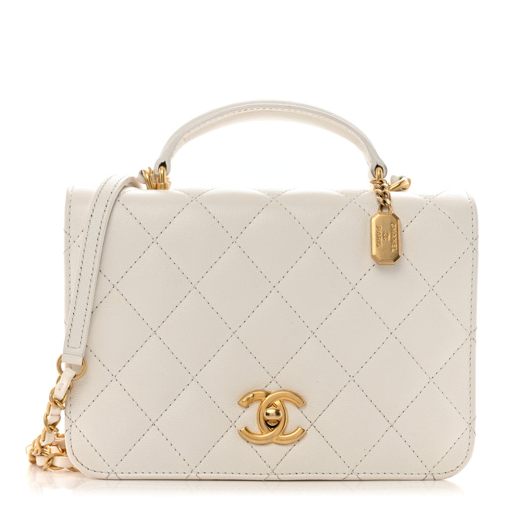 Caviar Quilted Mini Top Handle Flap White