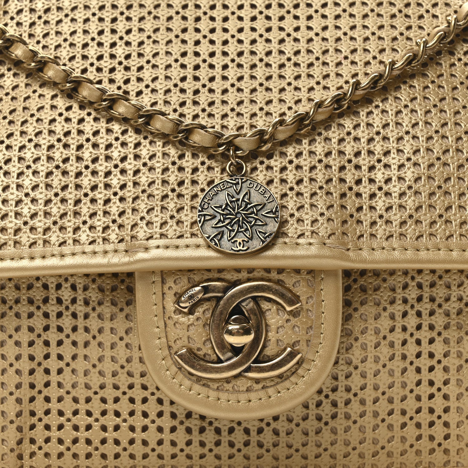 Metallic Perforated Calfskin Small Up In The Air Flap Gold